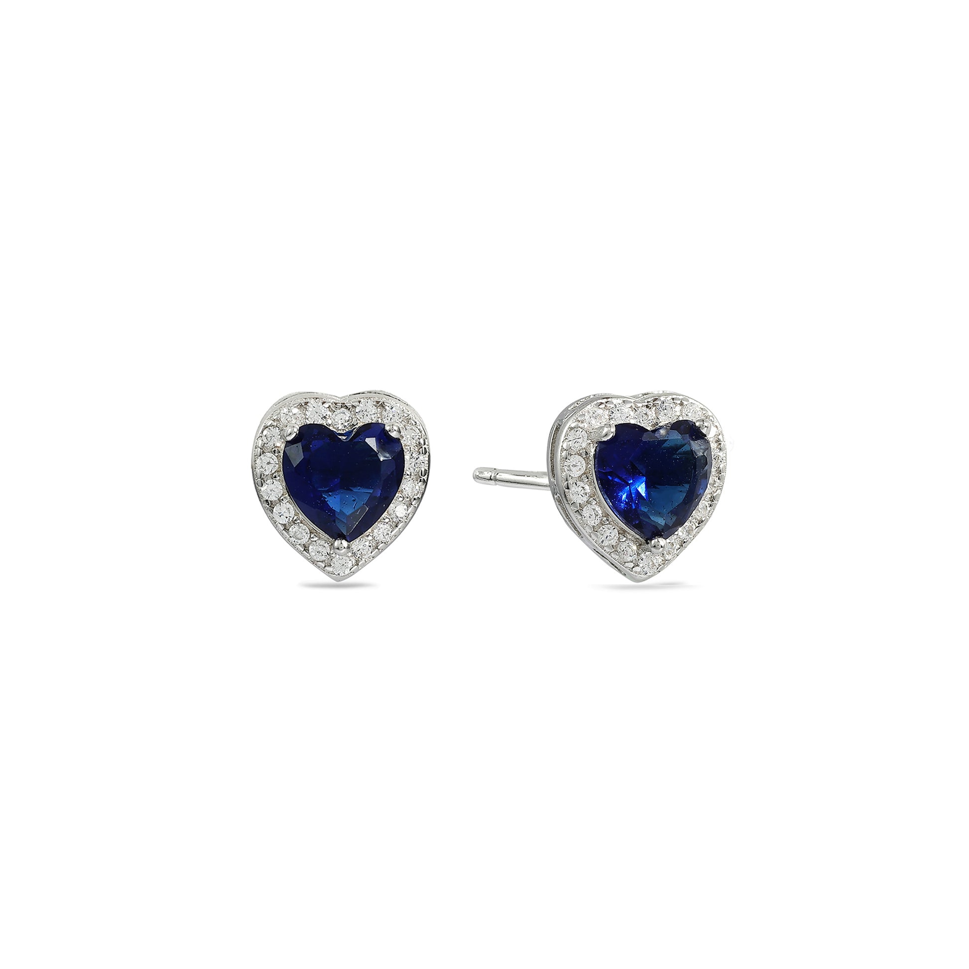 Blue Sparkle Heart Shaped Silver Earrings