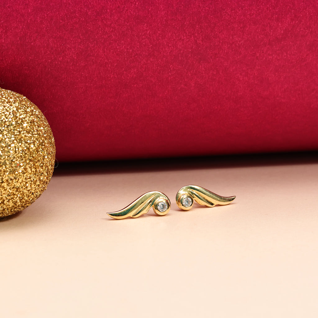 Gold Angel Wing Studs Earrings - 925 Silver