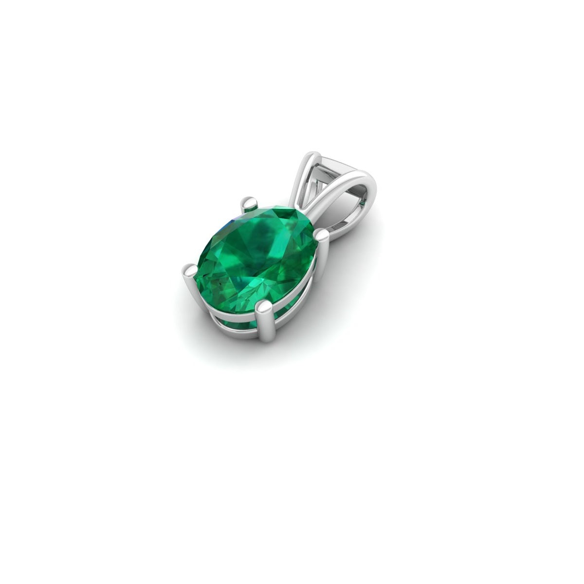Emerald Green Oval Solitaire Pendant - 925 Sterling Silver