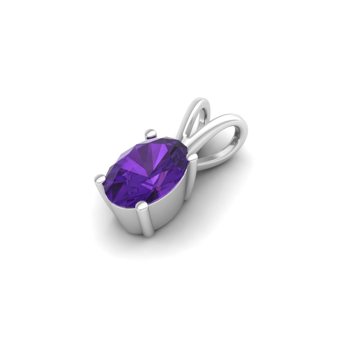 Amethyst Oval Solitaire Pendant - 925 Sterling Silver