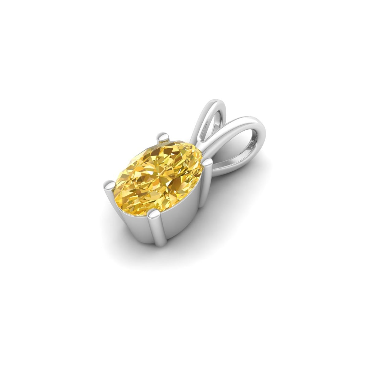 Citrine Yellow Oval Solitaire Pendant - 925 Sterling Silver