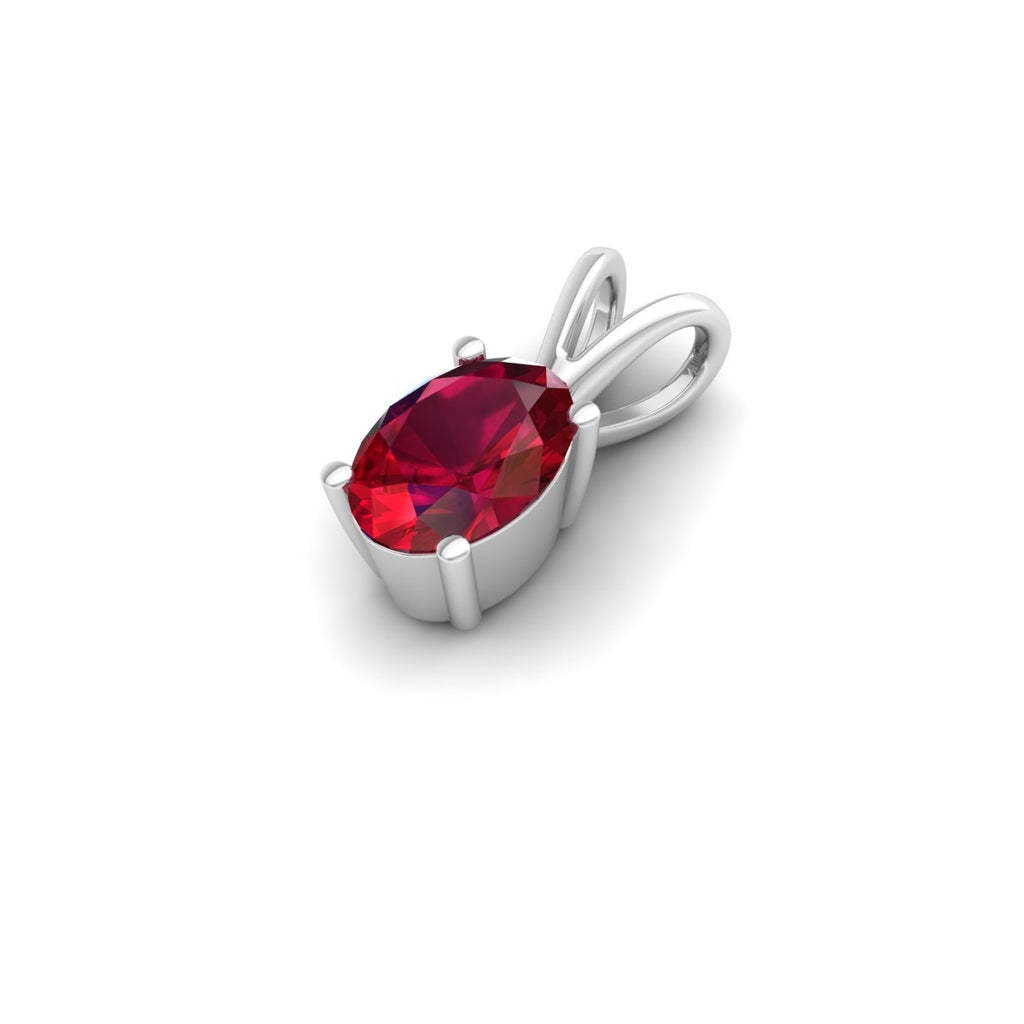 Ruby Red Oval Solitaire Pendant - 925 Sterling Silver