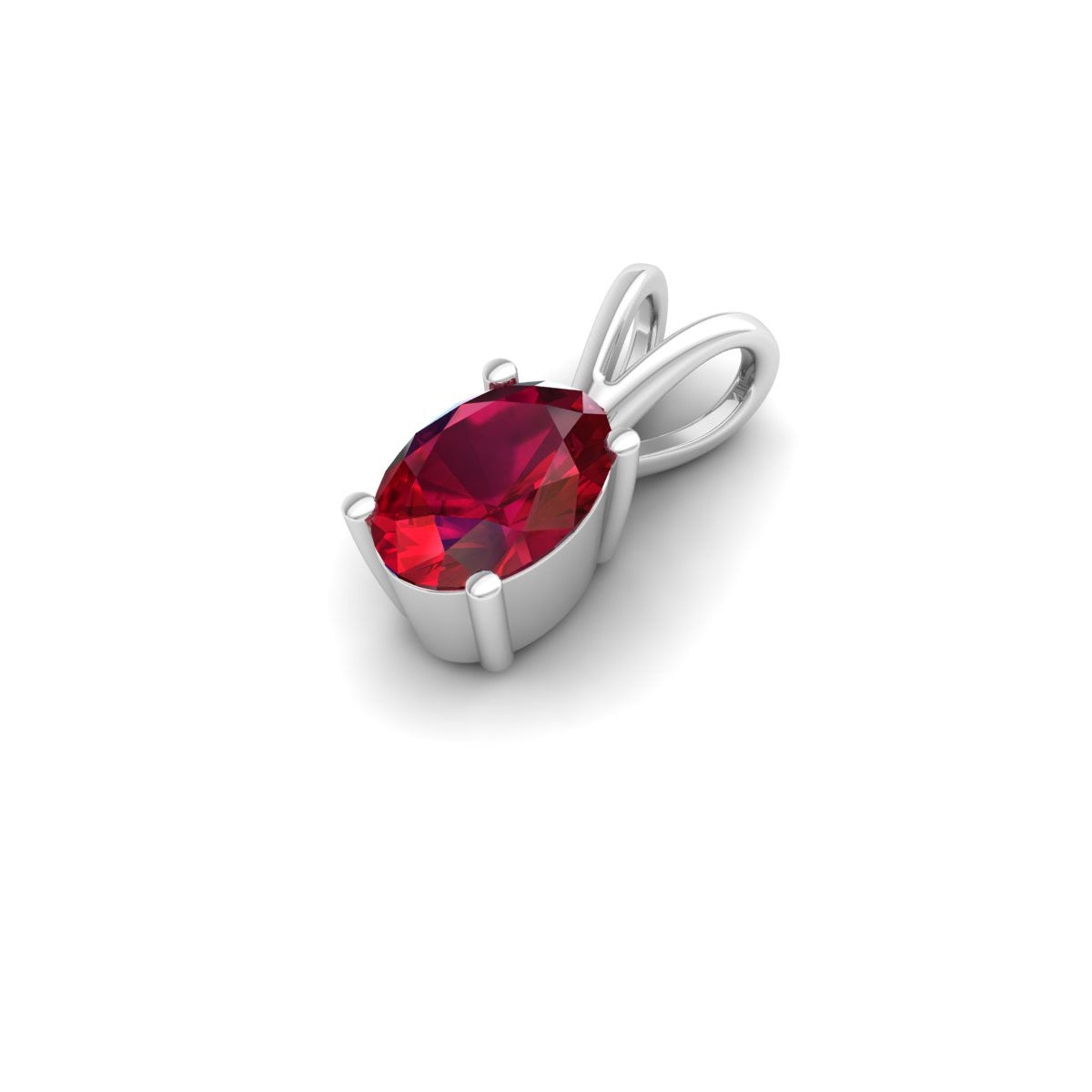 Ruby Red Oval Solitaire Pendant - 925 Sterling Silver