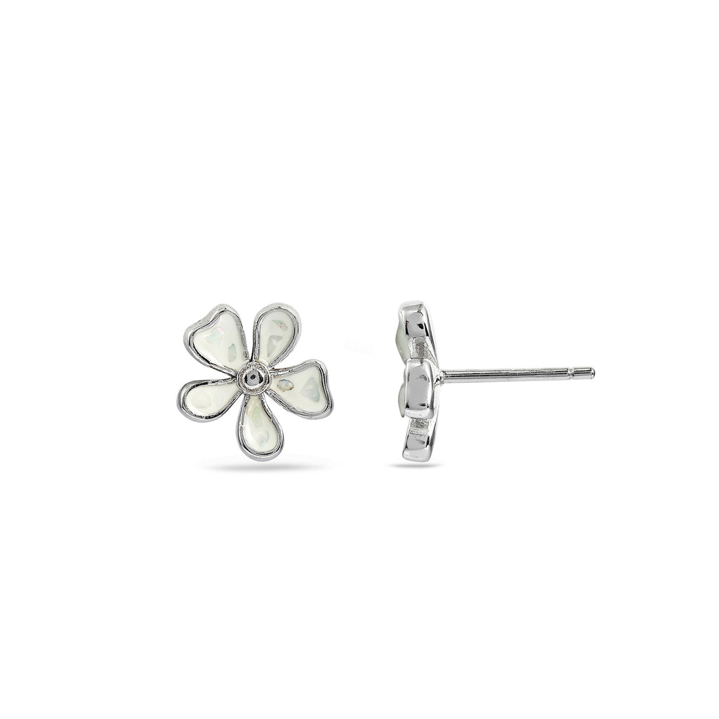 White Petal 925 Silver Earrings Stud