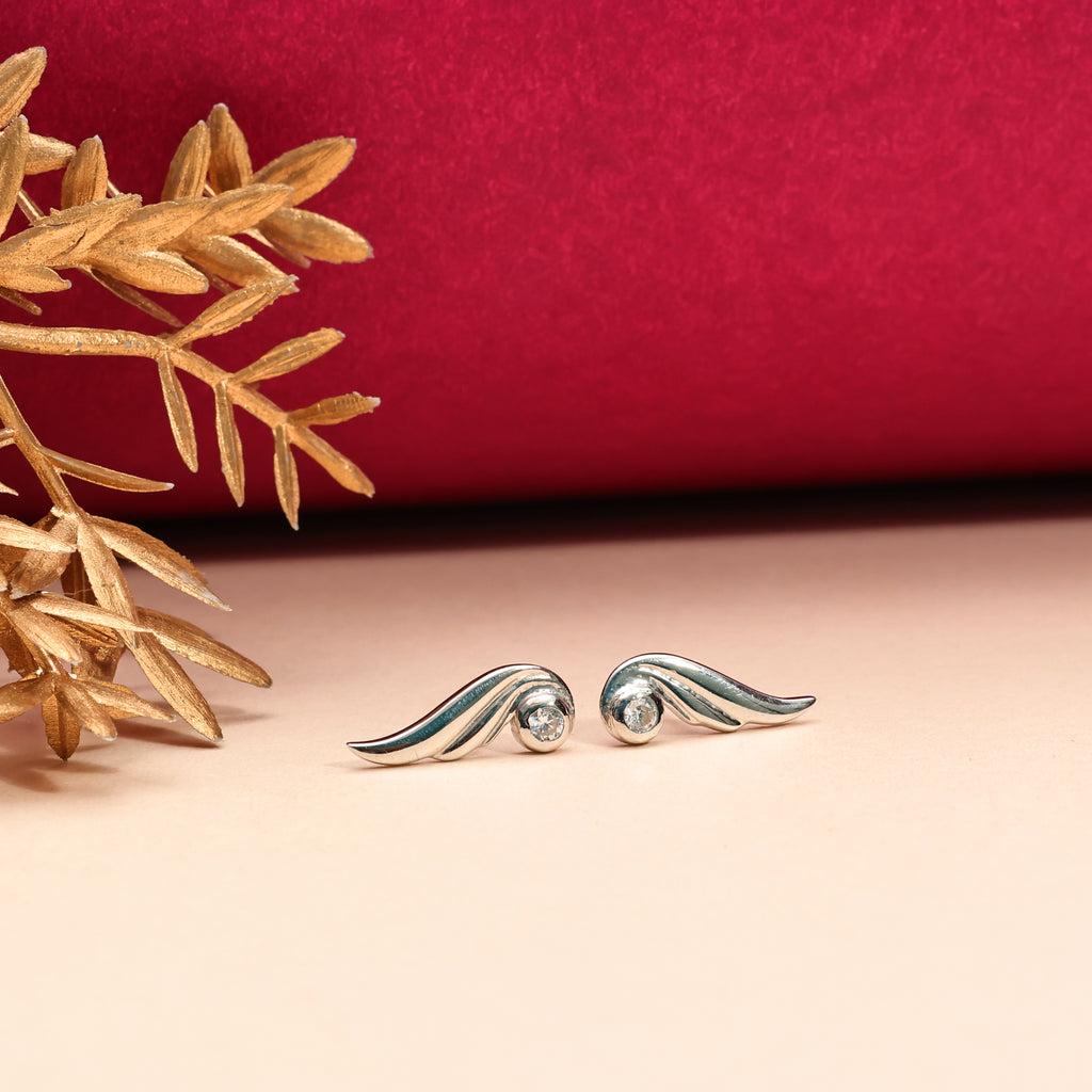 Gold Angel Wing Studs Earrings - 925 Silver