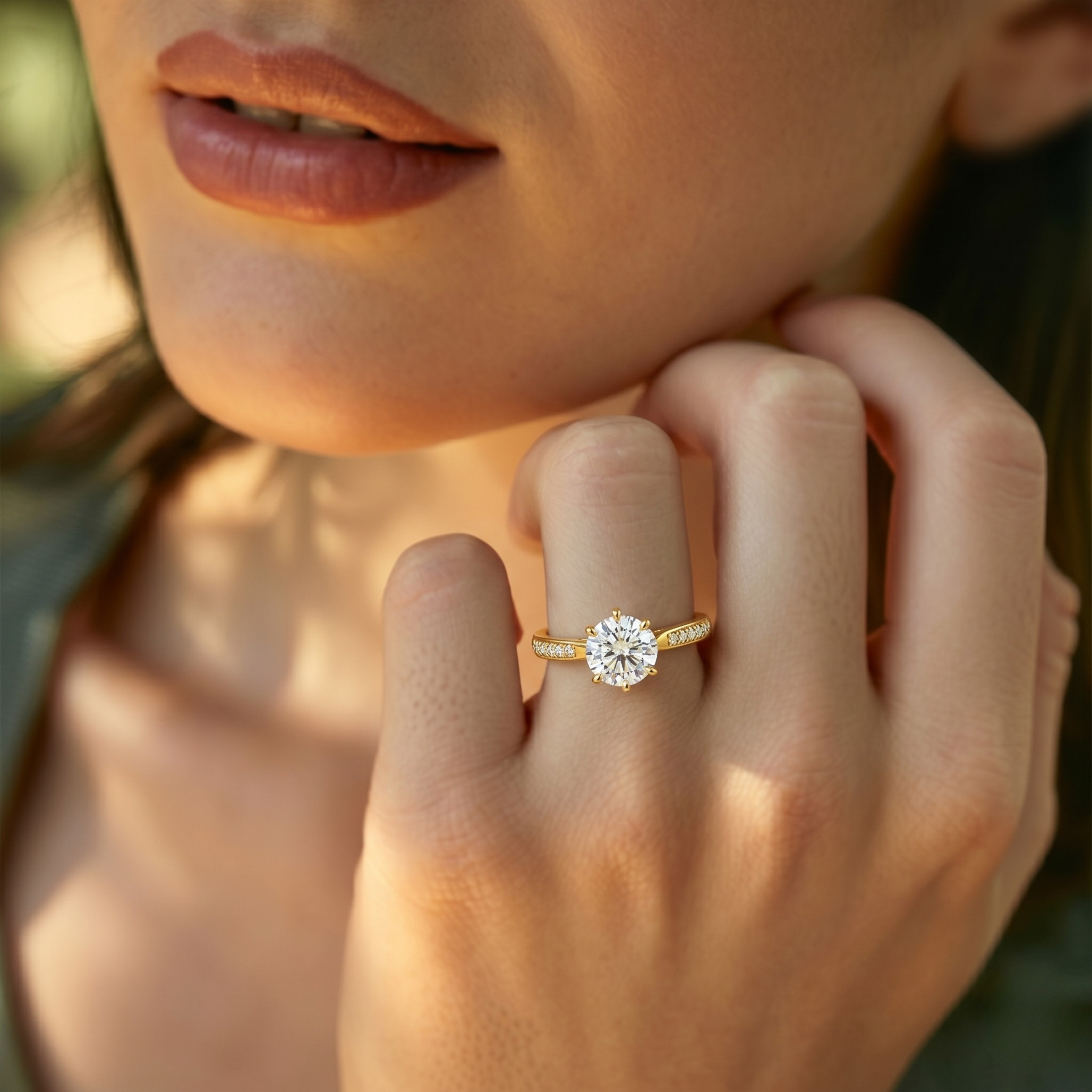 Minimalist Gold Solitaire Ring - 925 Sterling Silver Base