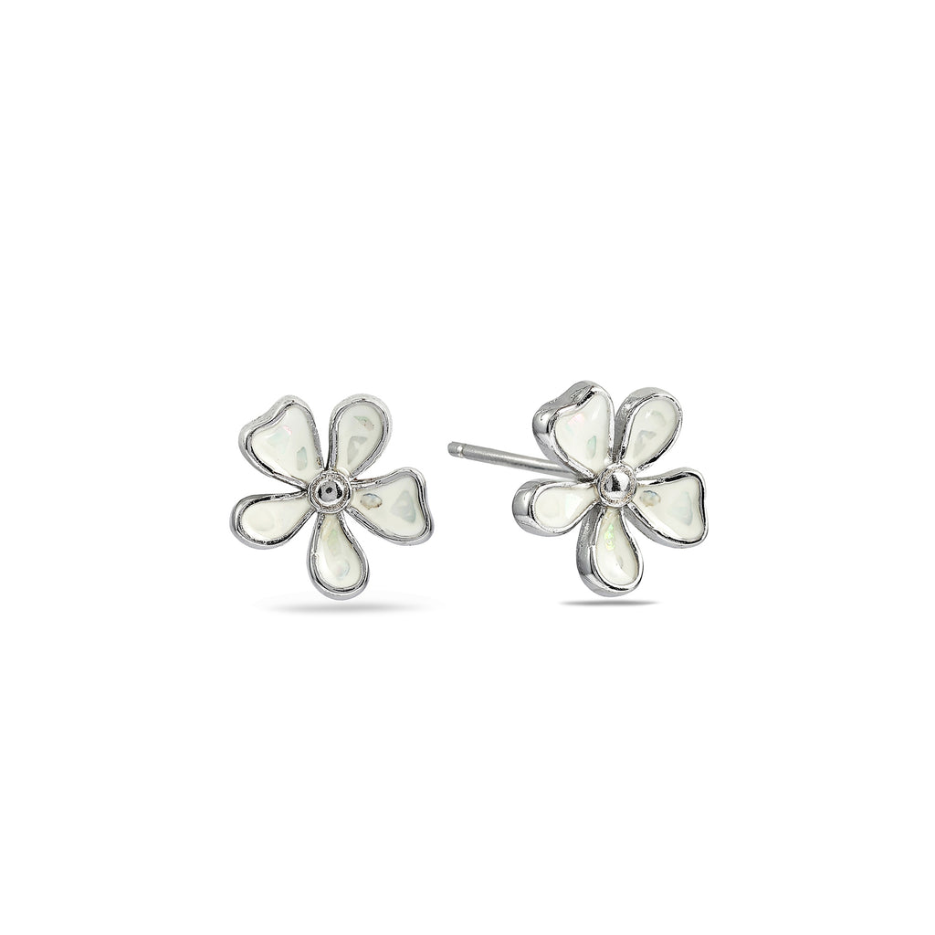 White Petal 925 Silver Earrings Stud