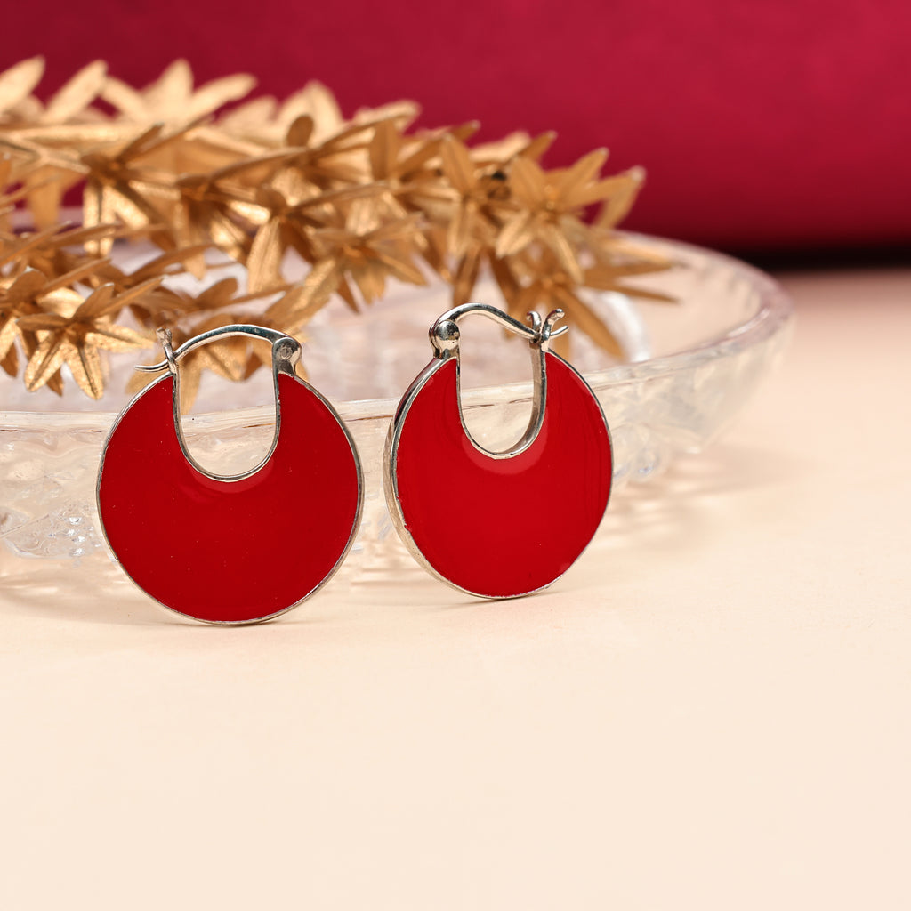 Cherry Red Enamel 925 Silver Earring