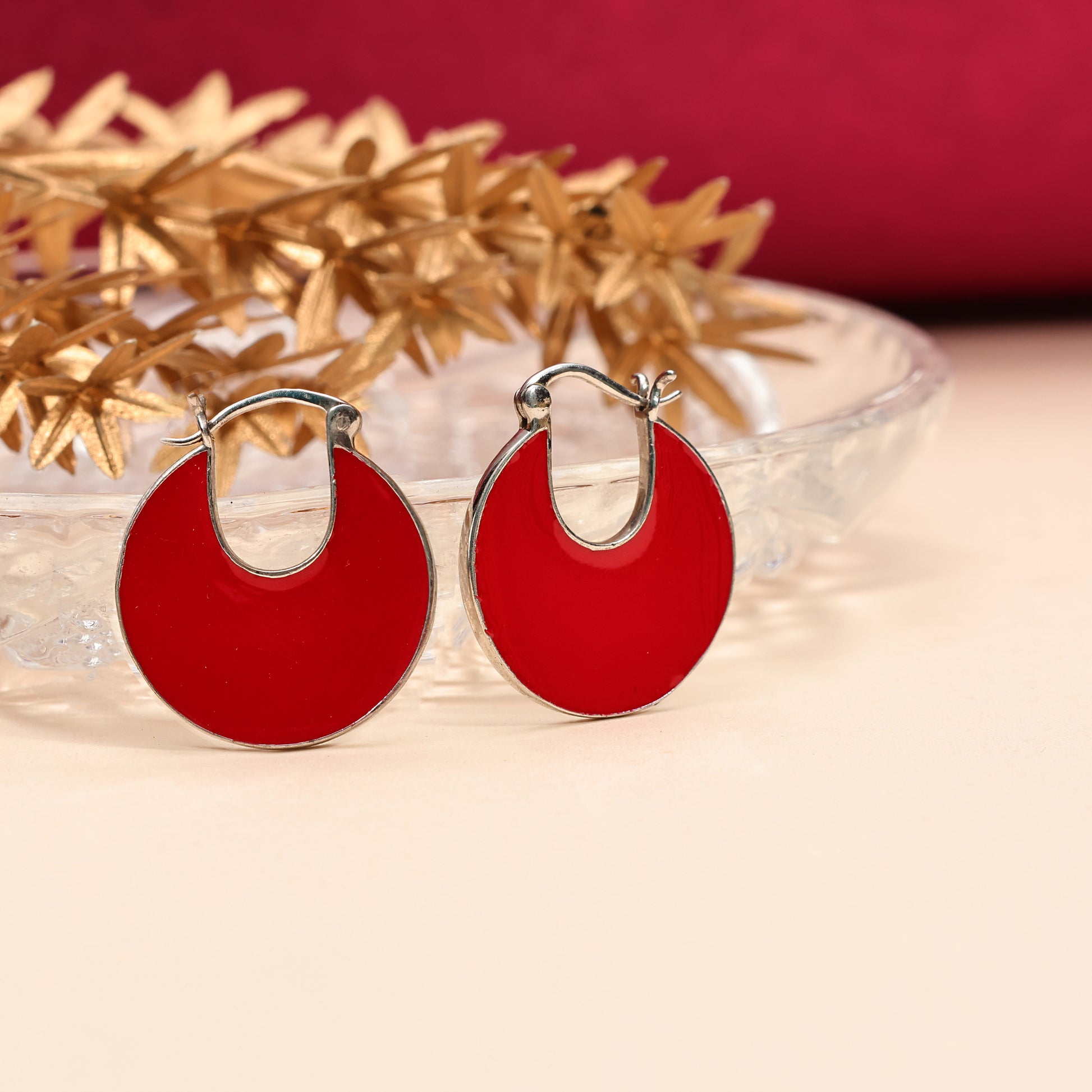 Cherry Red Enamel 925 Silver Earring