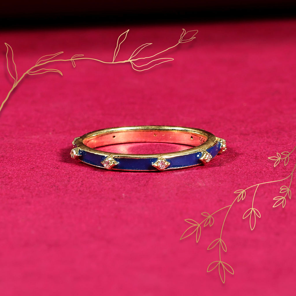 Blue Enamel 925 Silver Band Ring