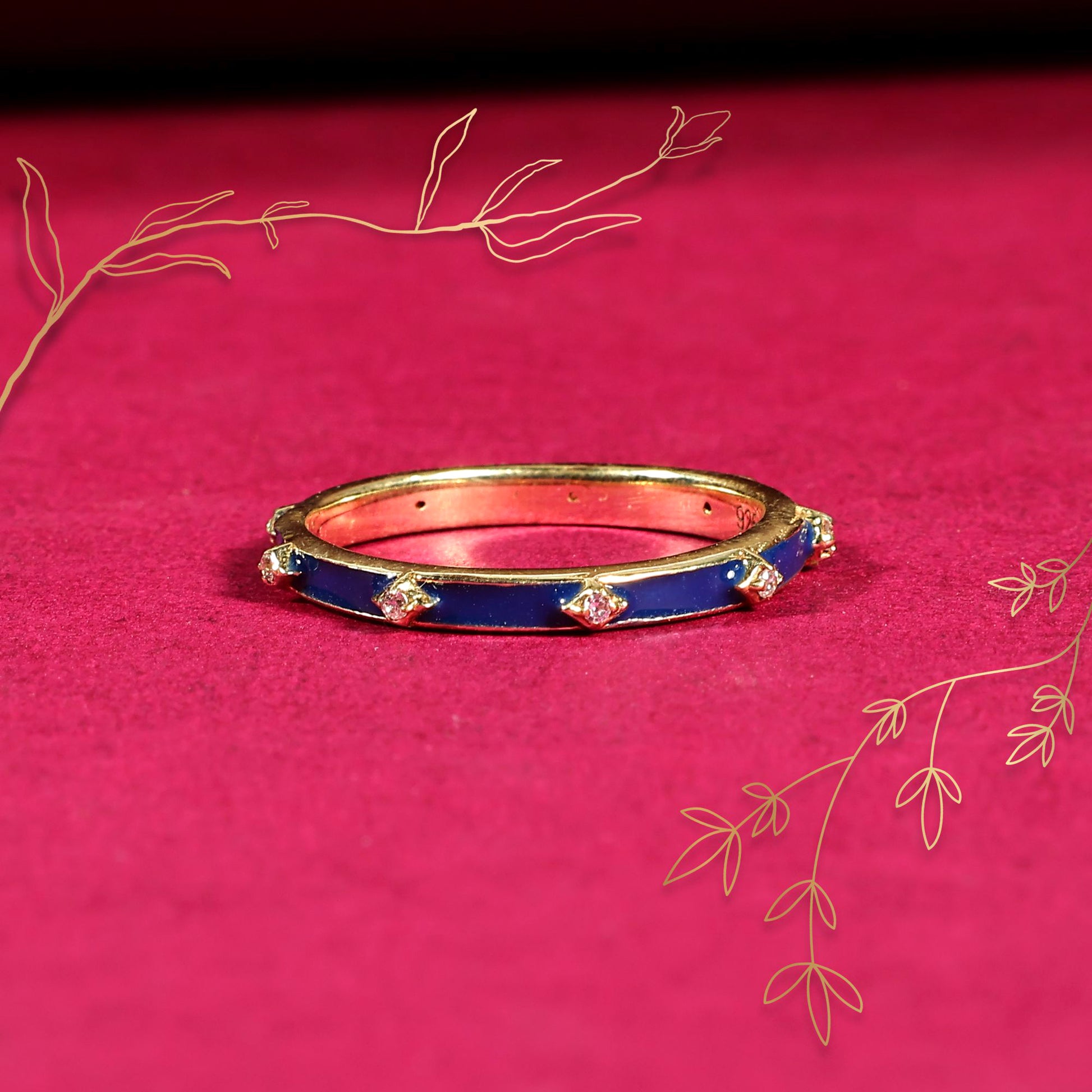 Blue Enamel 925 Silver Band Ring