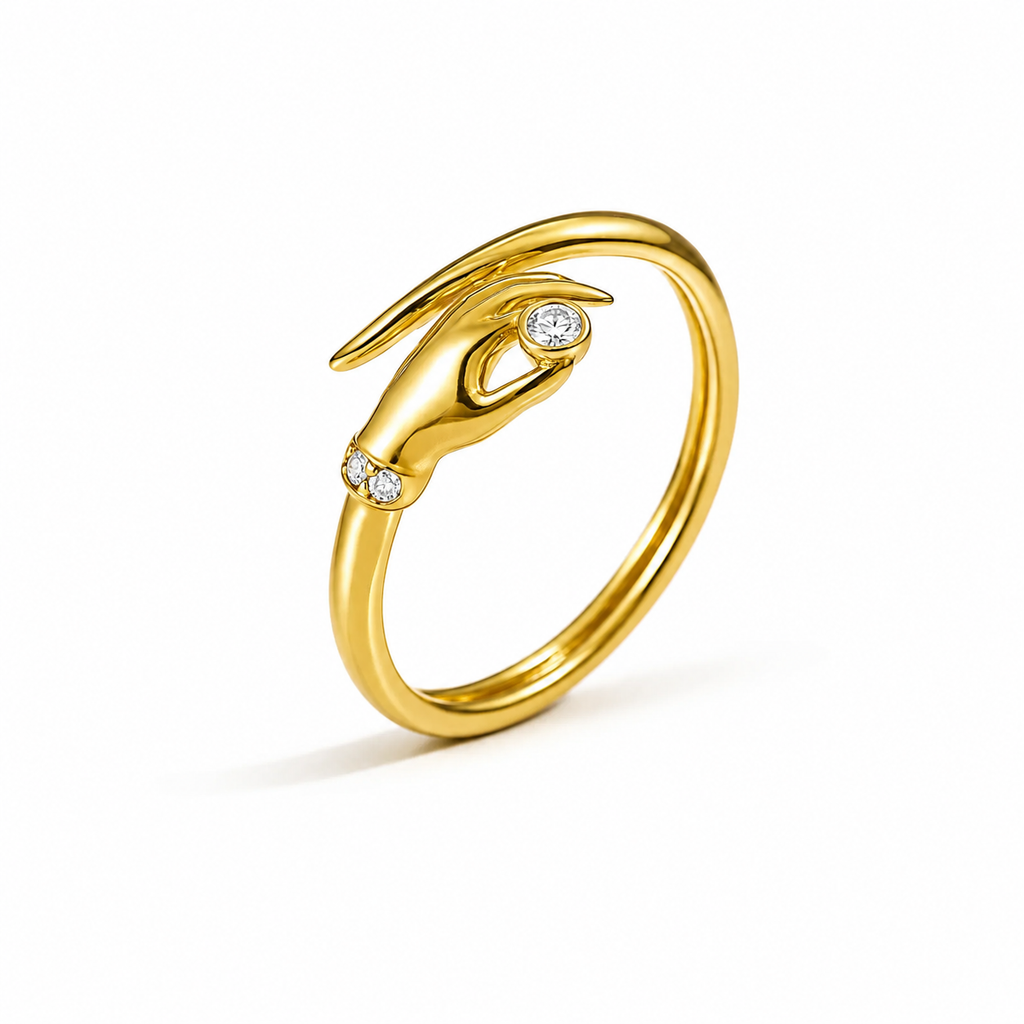 Silver Vintage Style Hand Hug Adjustable Ring