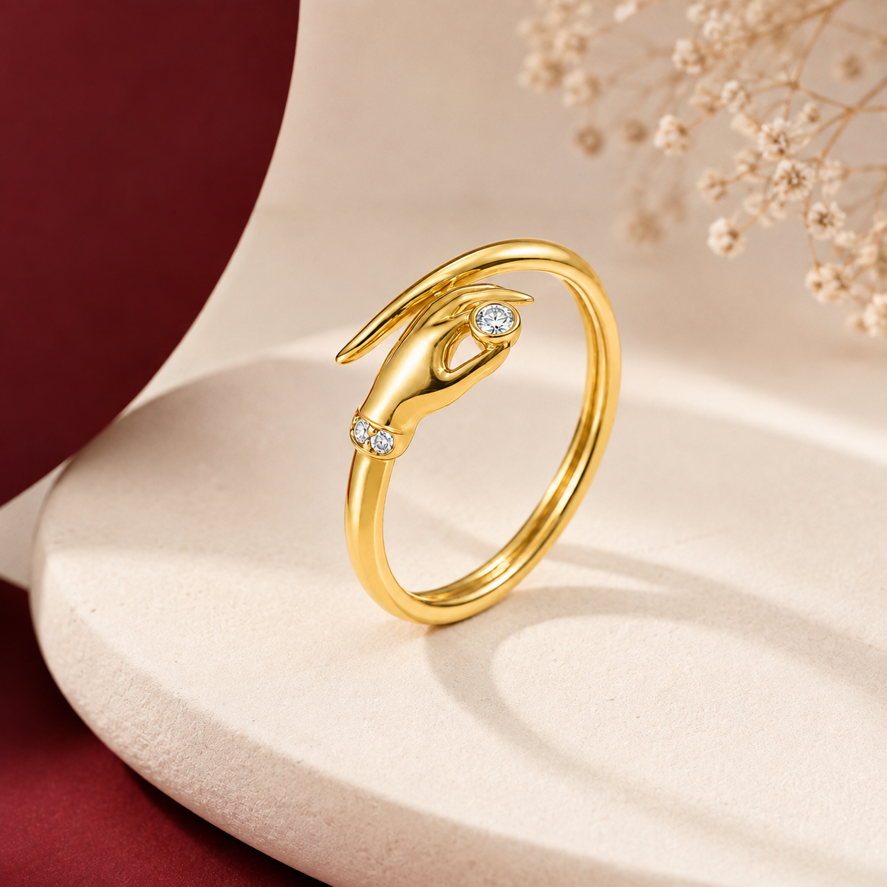 Silver Vintage Style Hand Hug Adjustable Ring