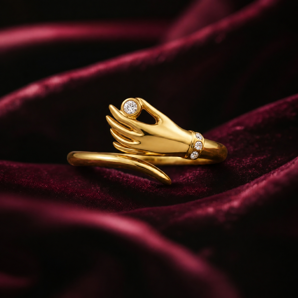 Silver Vintage Style Hand Hug Adjustable Ring