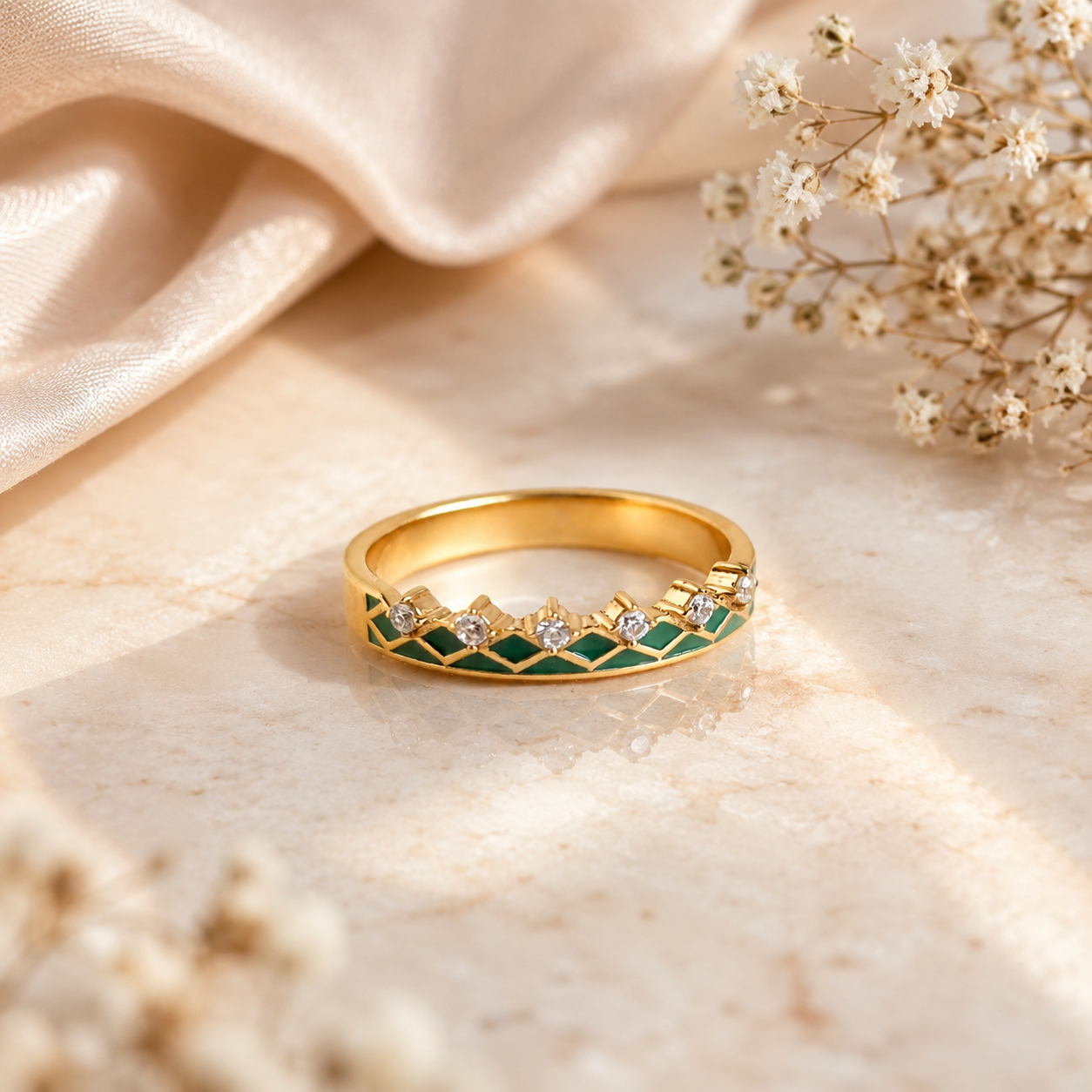 Vintage 925 Silver Green Enamel Band