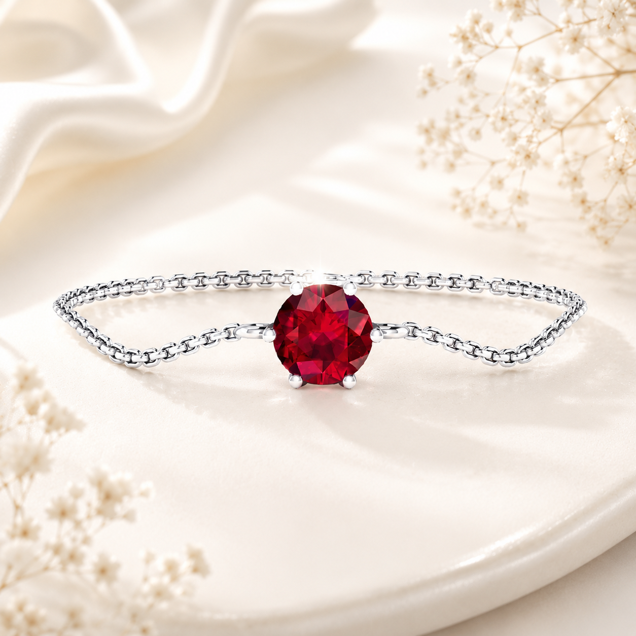 Solitaire Round Gemstone Bracelet – 925 Sterling Silver
