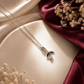 Silver Flower Stem Pendant Necklace - 925 Sterling Silver