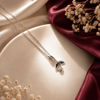 Silver Flower Stem Pendant Necklace - 925 Sterling Silver
