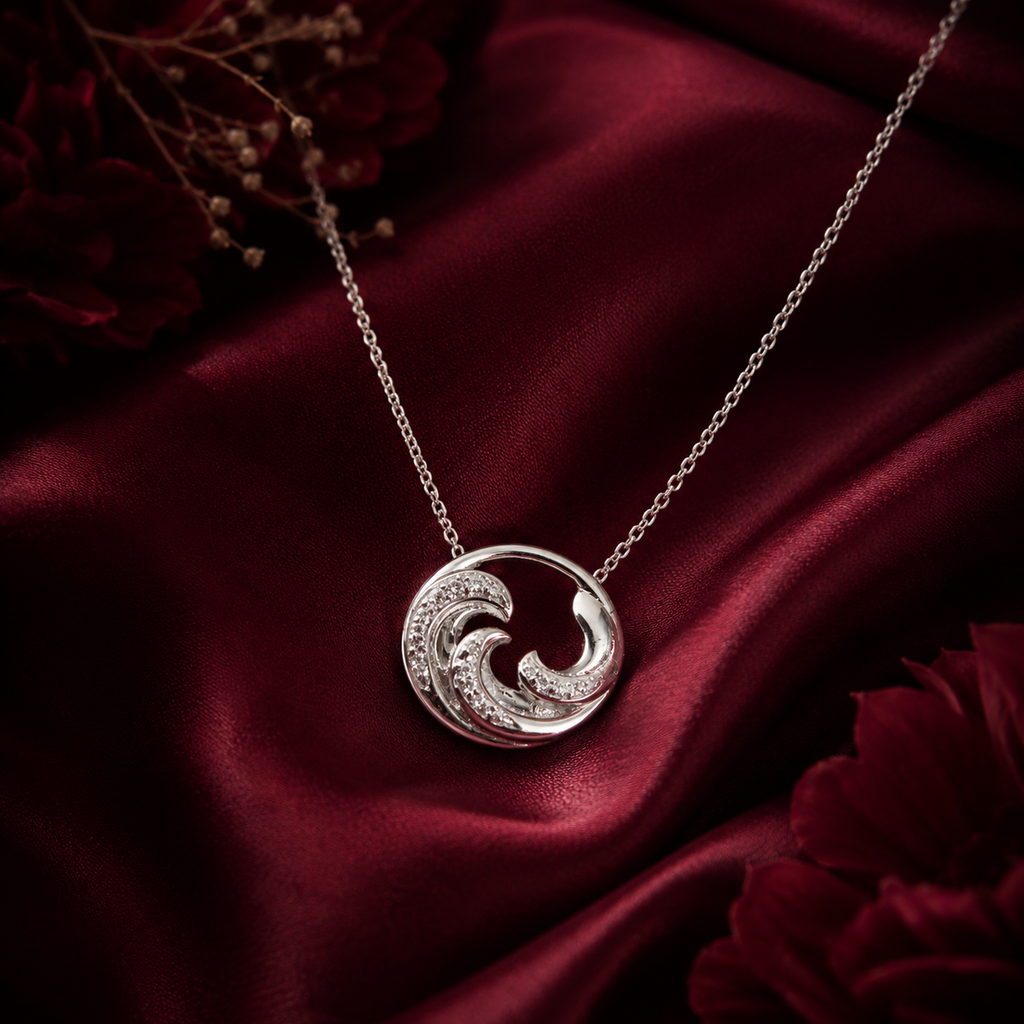 Sterling Silver Ocean Wave Circle Pendant