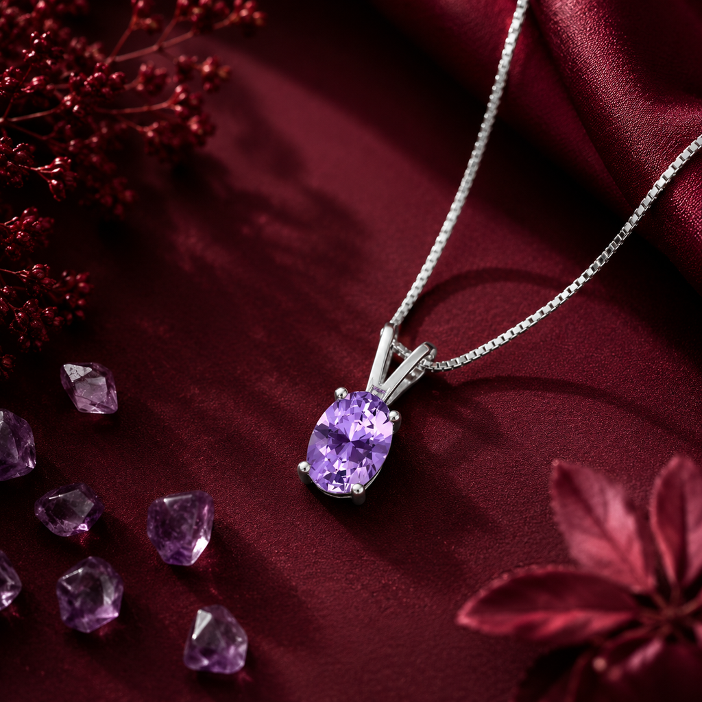 Light Amethyst Oval Solitaire Pendant - 925 Sterling Silver