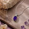 Amethyst Oval Solitaire Pendant - 925 Sterling Silver