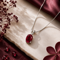 Ruby Red Oval Solitaire Pendant - 925 Sterling Silver