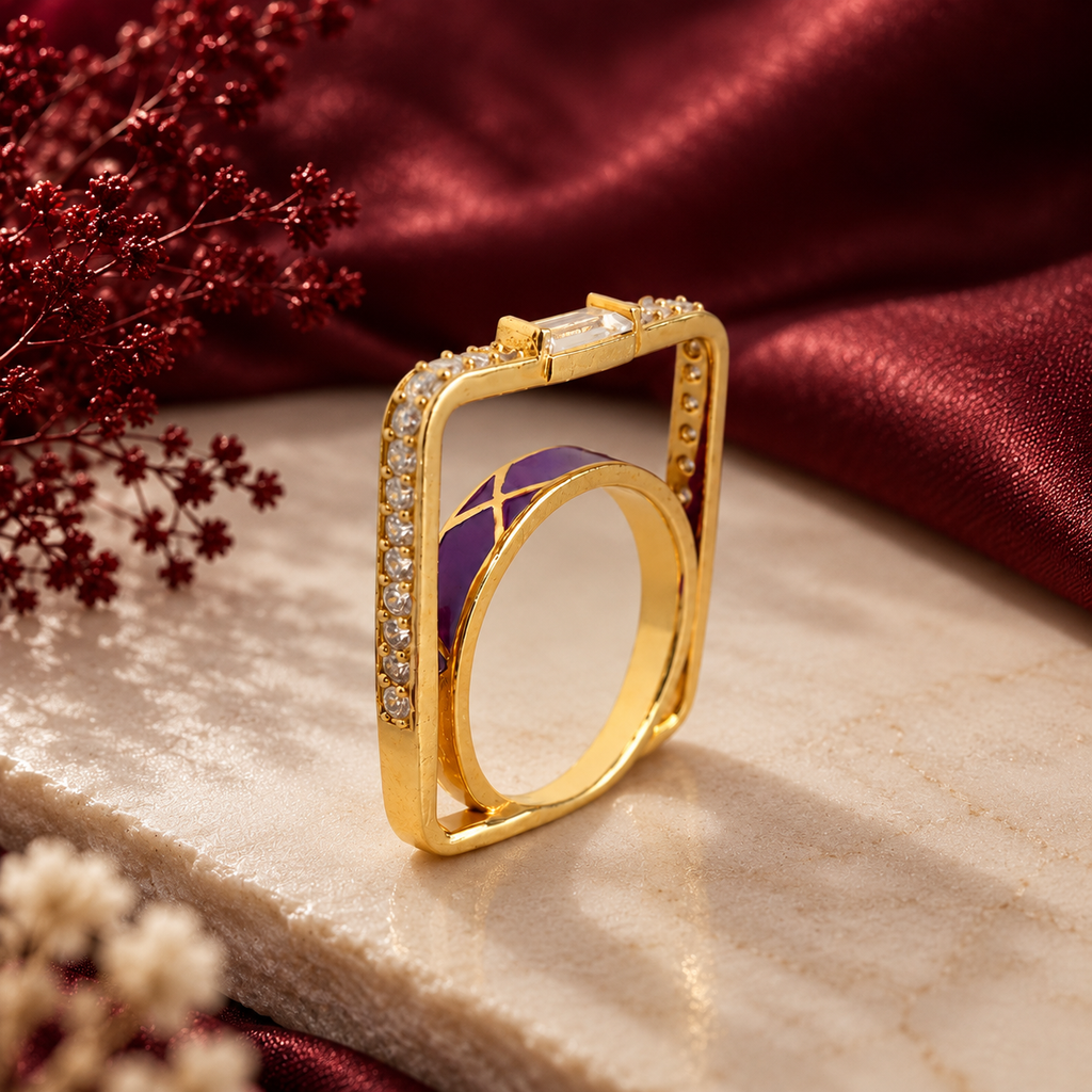 Sparkle Enamel 925 Silver Baguette Ring