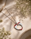 Red & White Enamel Open Heart Pendant - 925 Sterling Silver