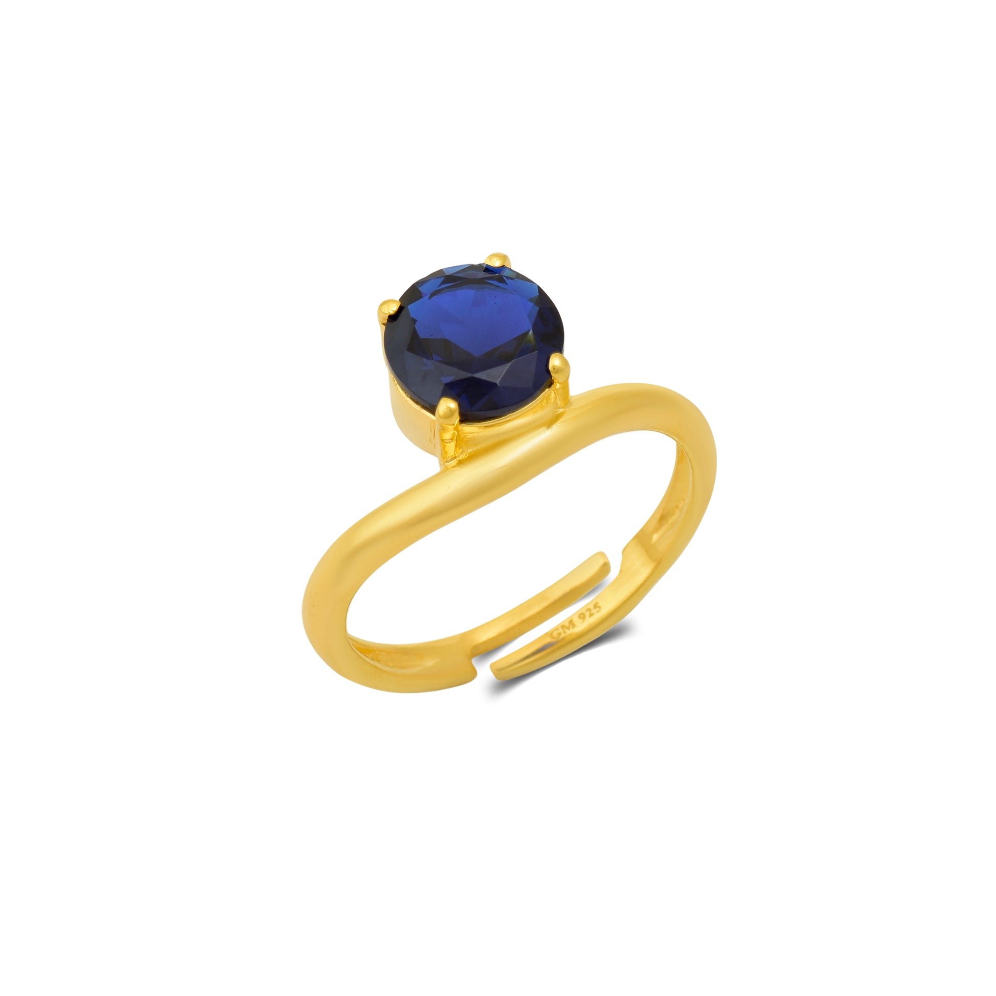Blue Sapphire Solitaire Wave 925 Silver Ring