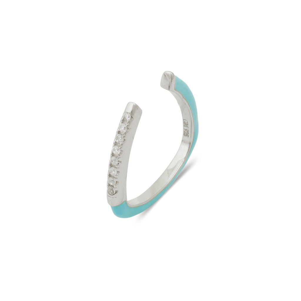 925 Silver Adjustable Blue Enamel Ring
