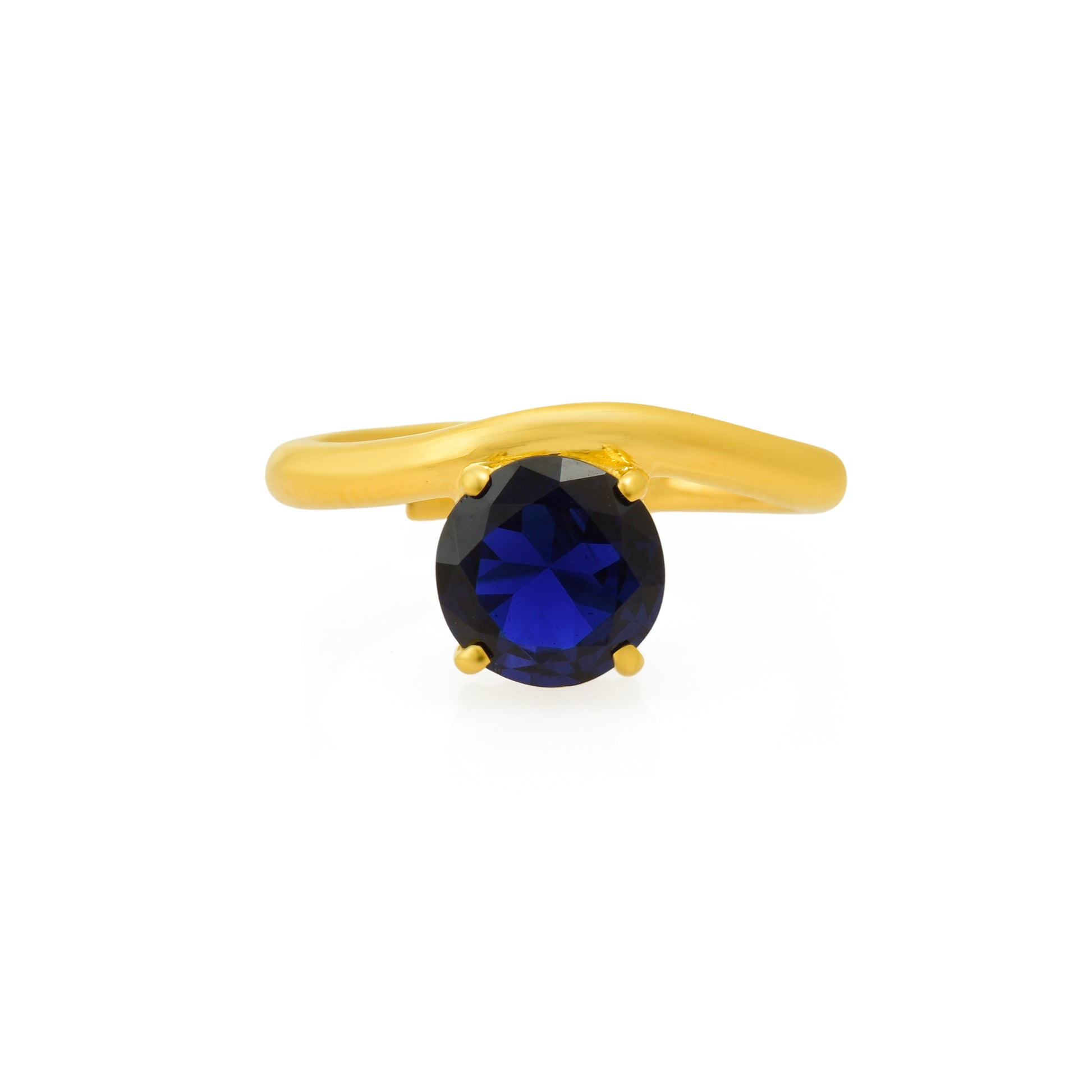 Blue Sapphire Solitaire Wave 925 Silver Ring