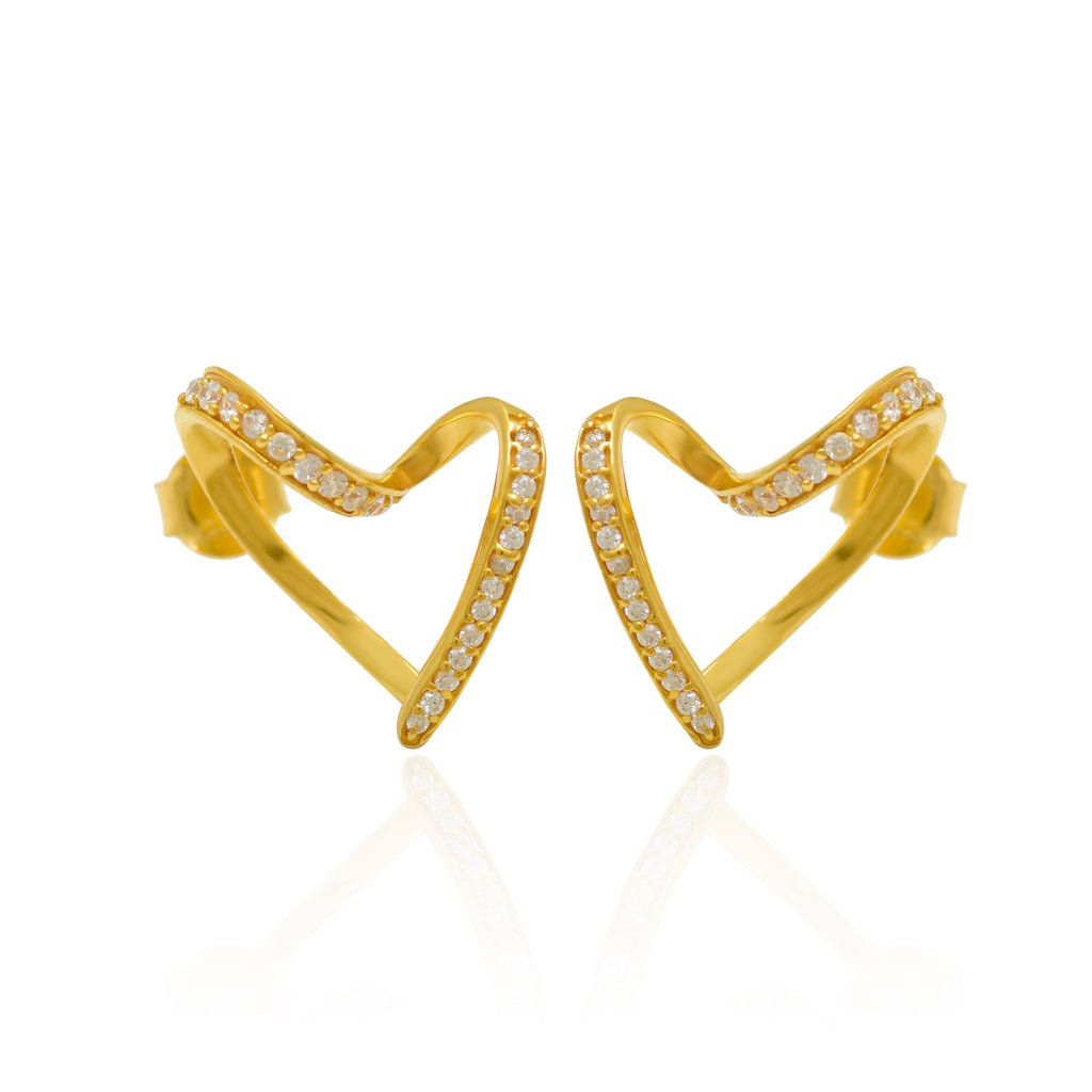 Gold Pave Open Heart Studs - 925 Silver (Gold Plated)