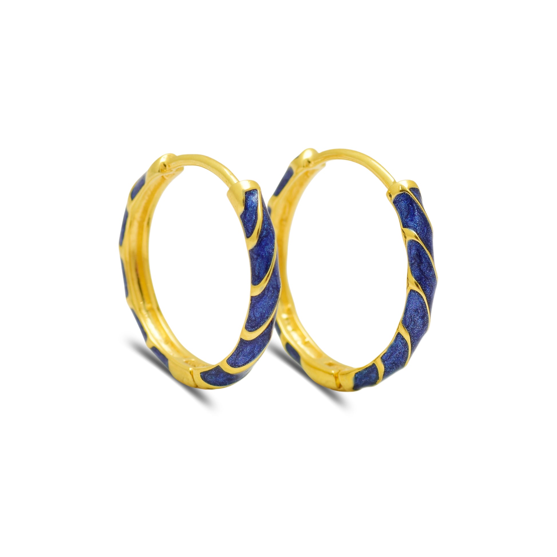 Blue Enamel Twisted Hoops Earrings| 925 Silver