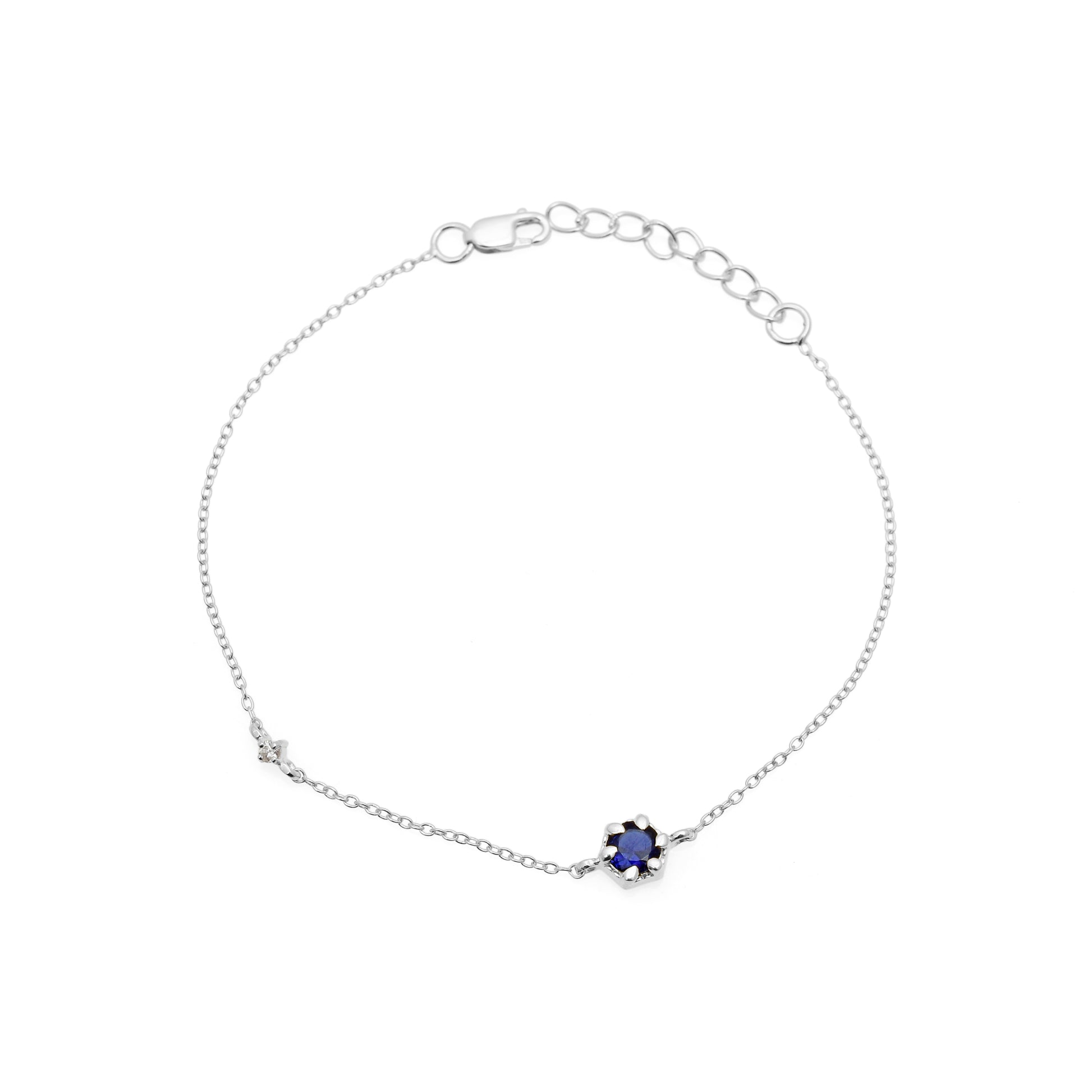 Hexagon Blue Stone Bracelet - 925 Silver