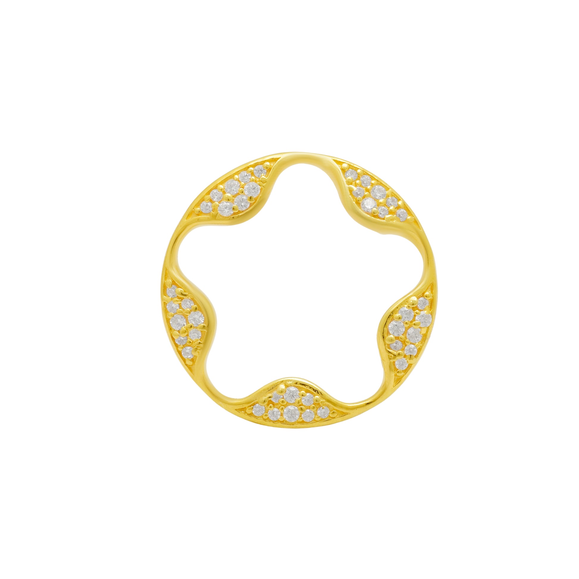 Gold Wavy Circle Pendant - 925 Silver