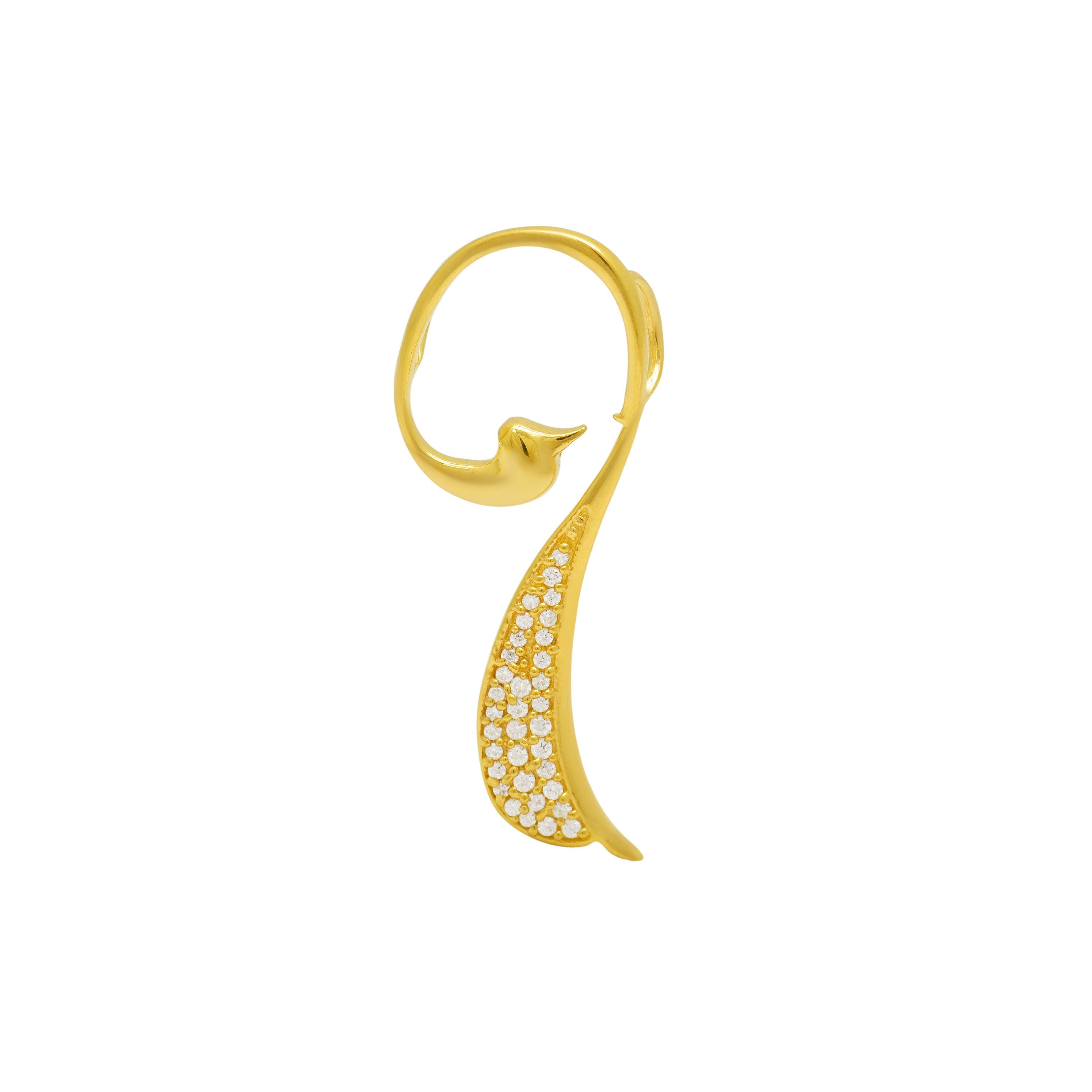 Modern Abstract Bird Necklace with Pave Crystals (925 Silver)