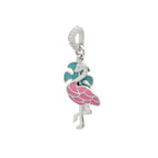 Tropical Pink Flamingo & Blue Leaf Necklace - 925 Sterling Silver