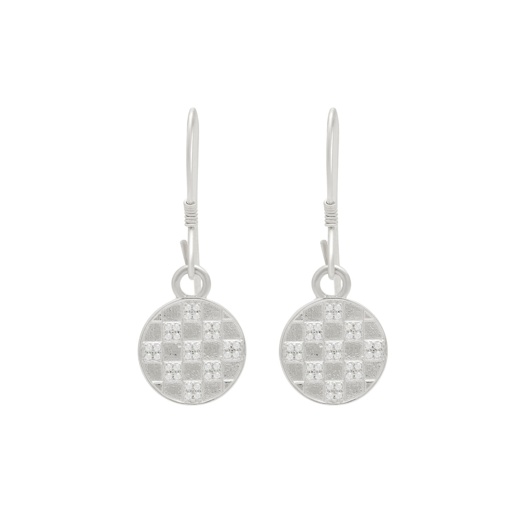 Crystal Chessboard Coin Earrings - Certified 925 Silver