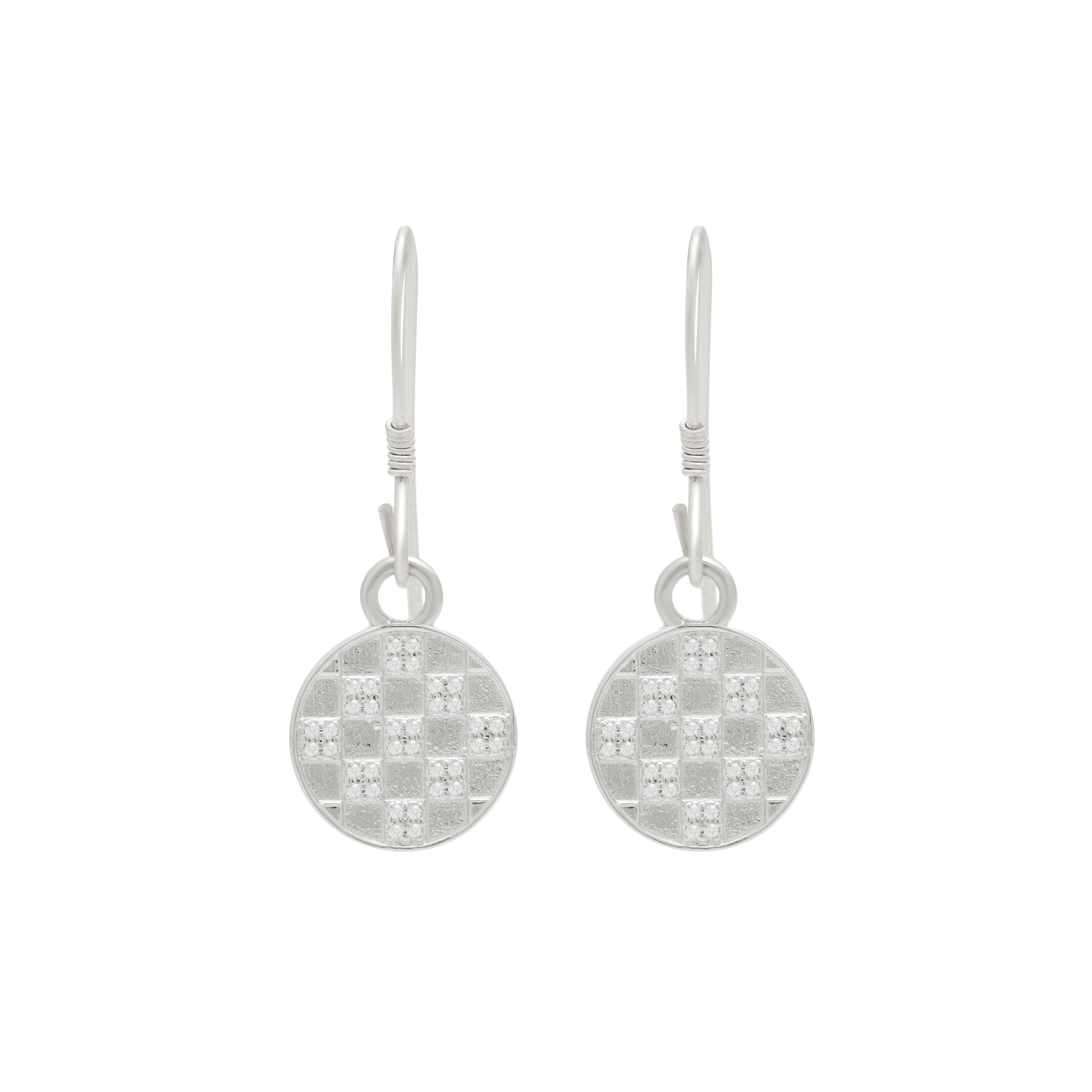 Crystal Chessboard Coin Earrings - Certified 925 Silver