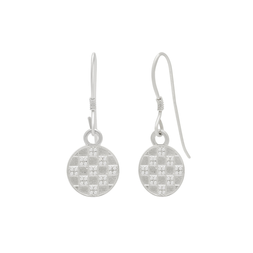 Crystal Chessboard Coin Earrings - Certified 925 Silver