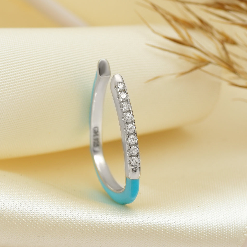 925 Silver Adjustable Blue Enamel Ring