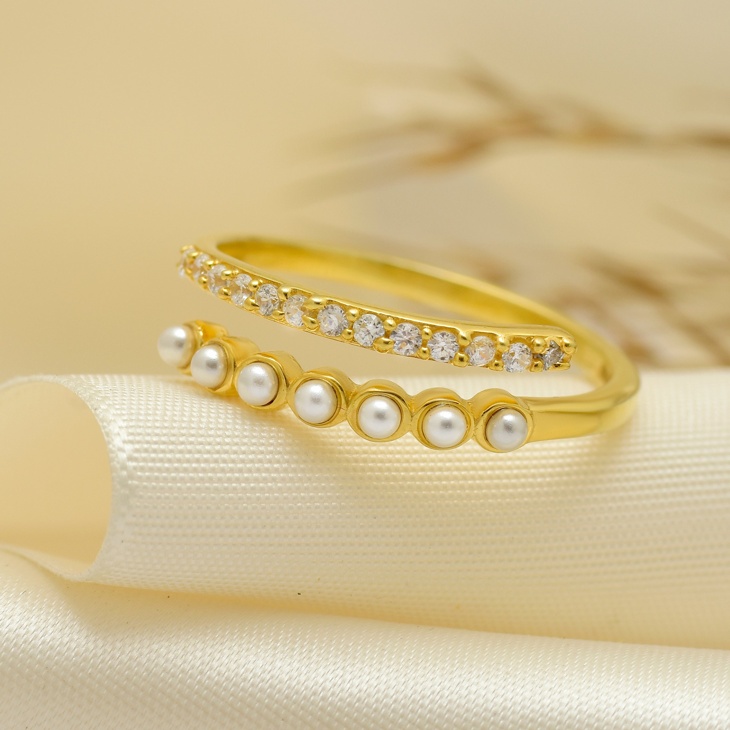 Pearl Gold Plated 925 Silver Adjustable Ring