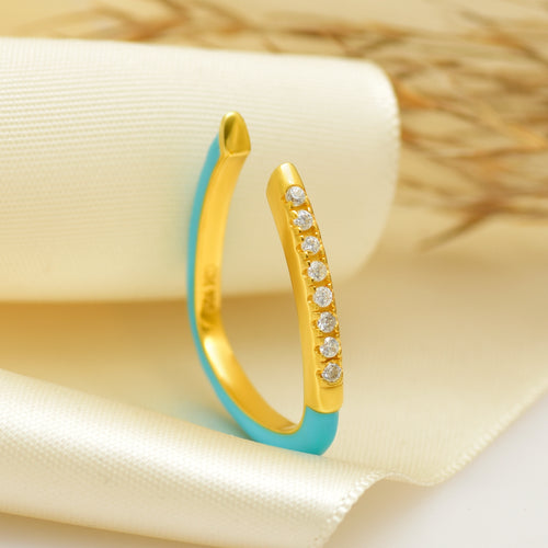 925 Silver Adjustable Blue Enamel Ring