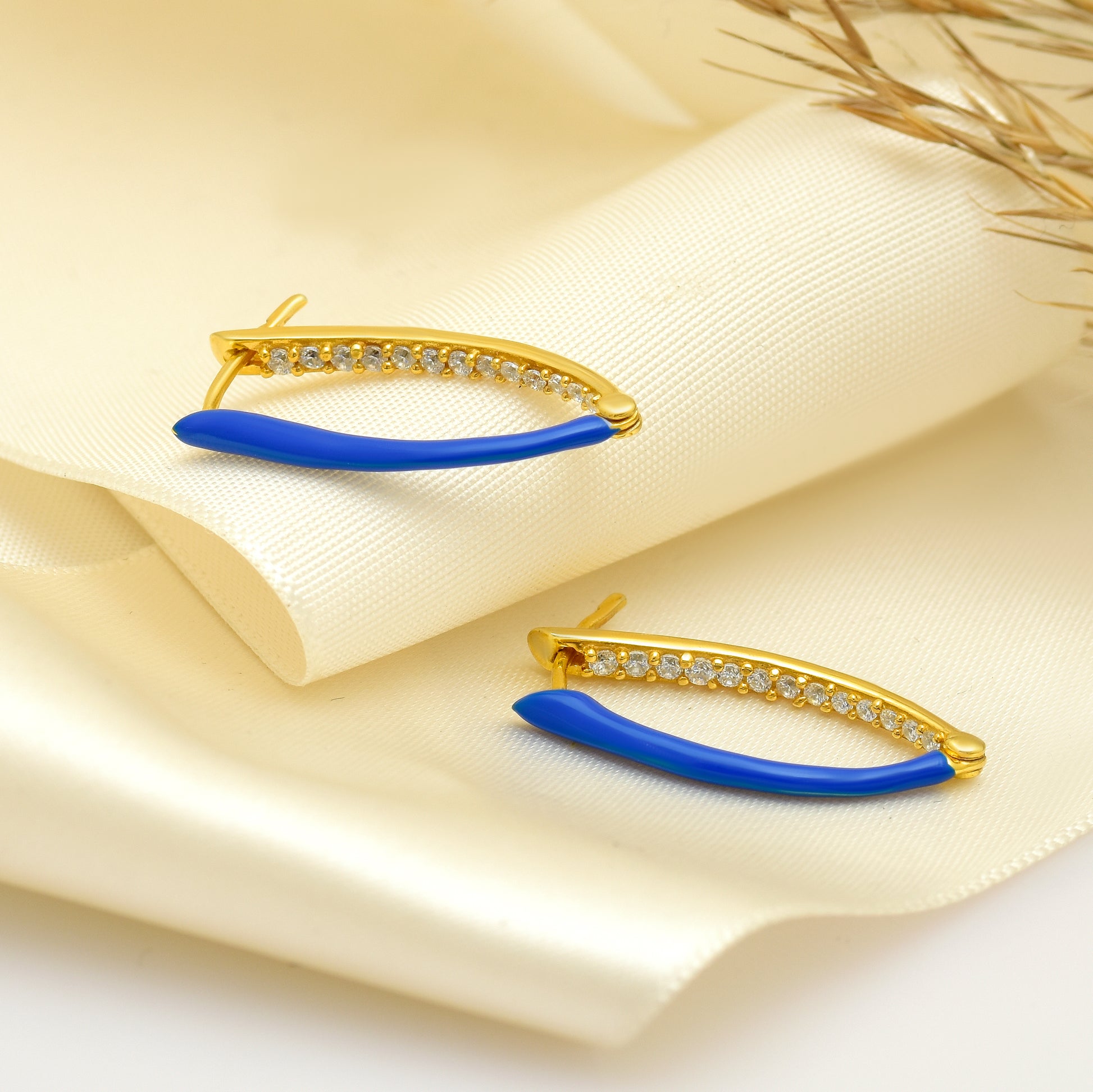 Blue Enamel 925 Silver Hoop Earring