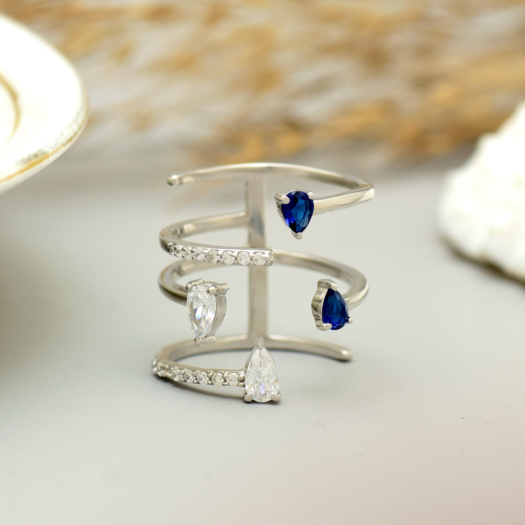 Blue Pear 925 Silver Cocktail Ring