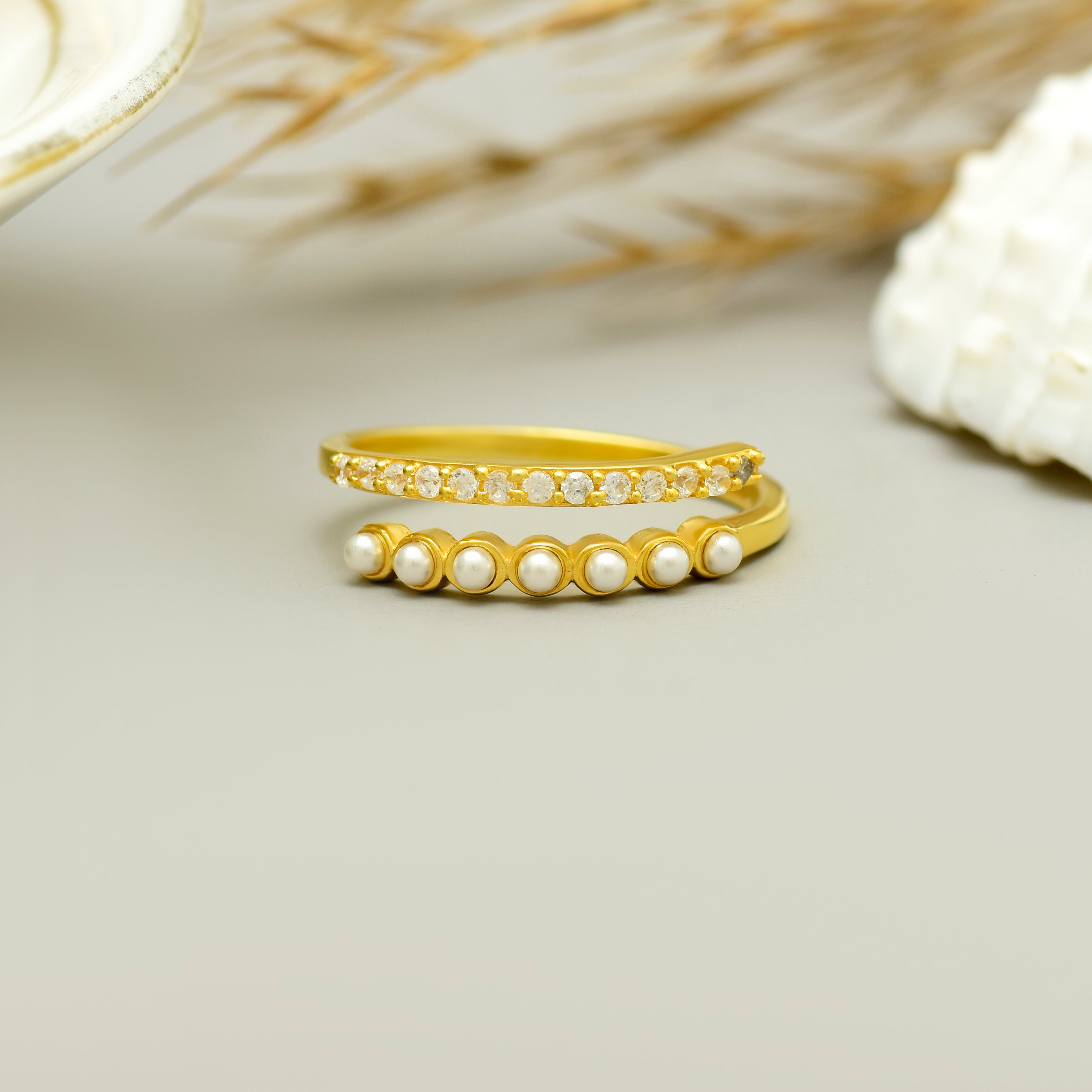 Pearl Gold Plated 925 Silver Adjustable Ring