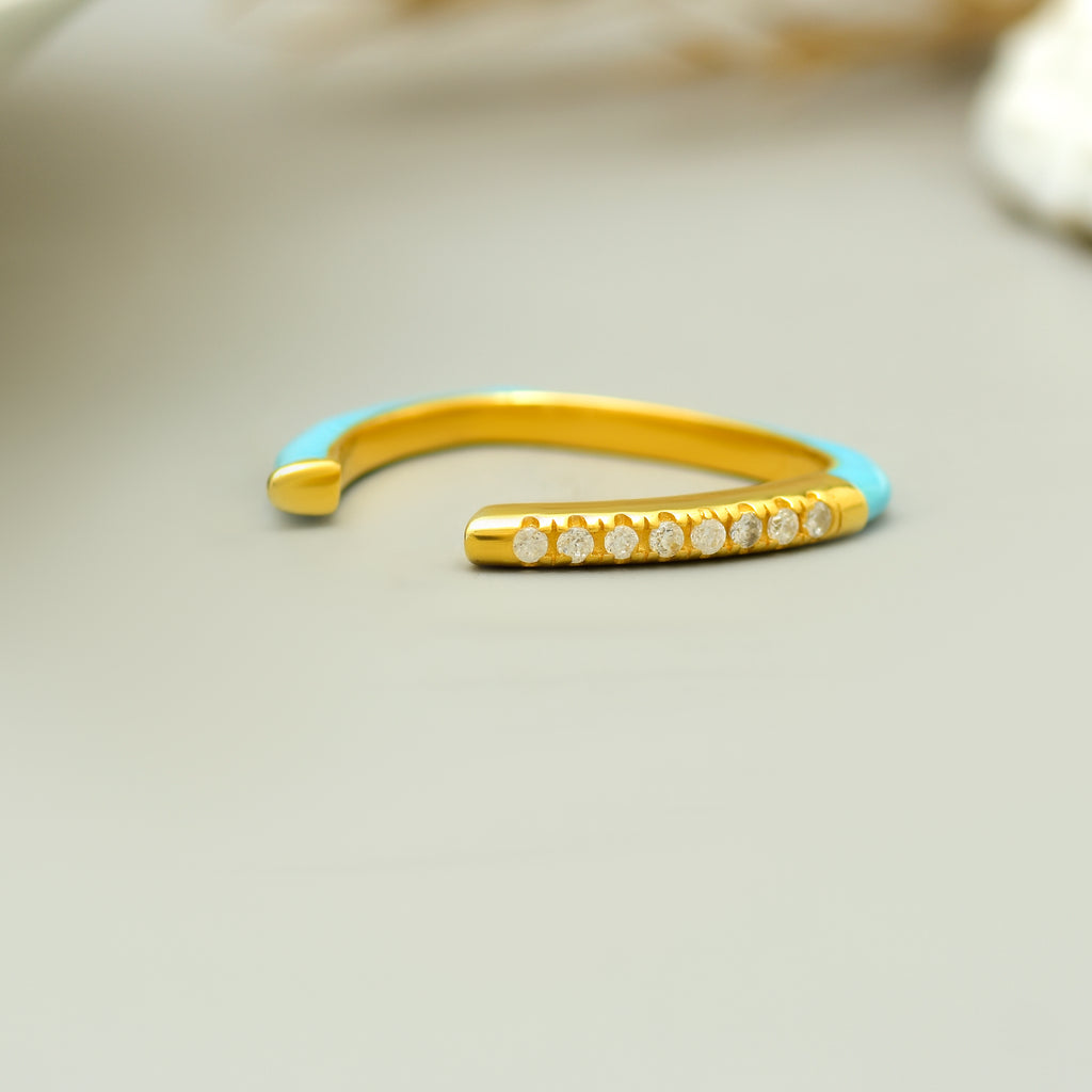 925 Silver Adjustable Blue Enamel Ring