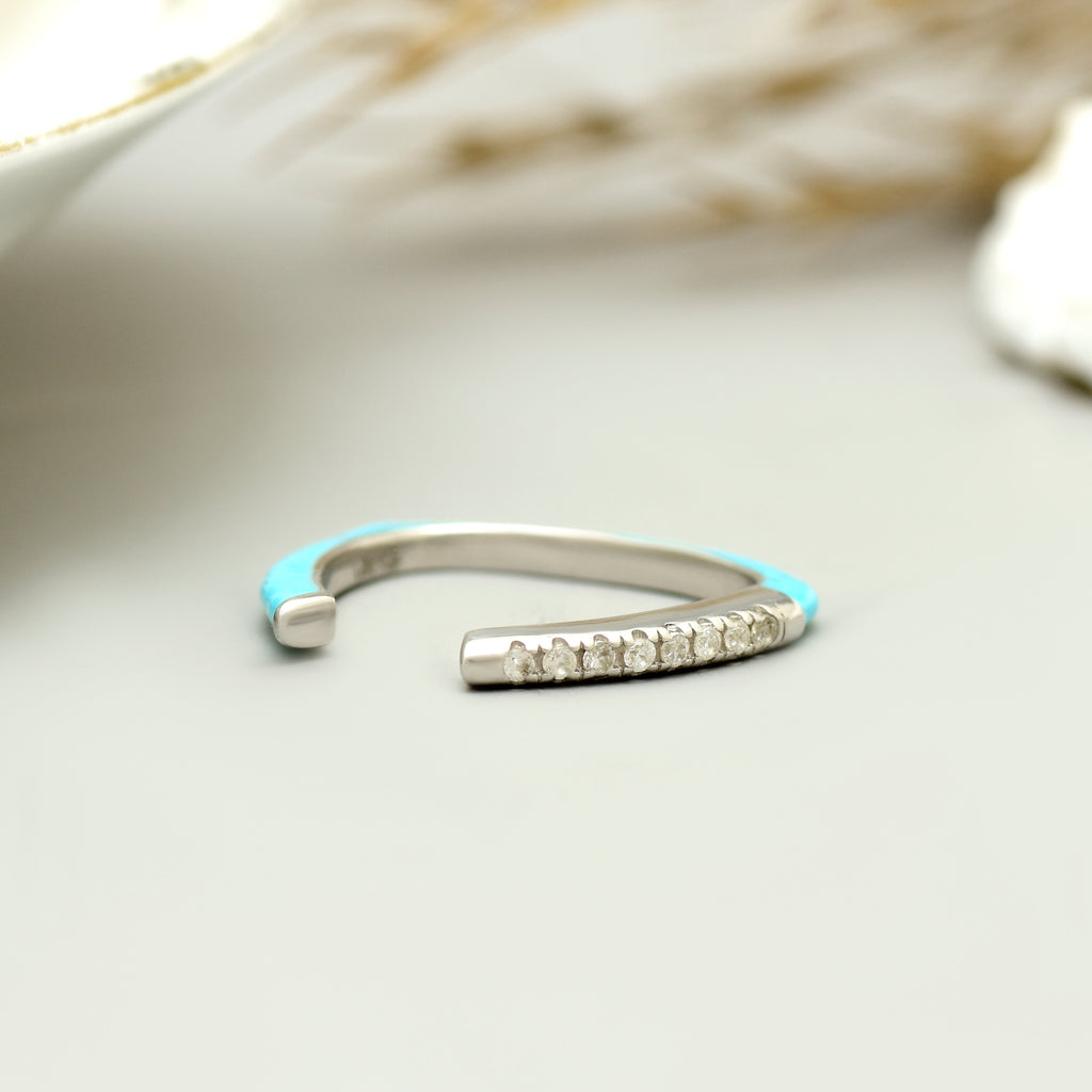 925 Silver Adjustable Blue Enamel Ring