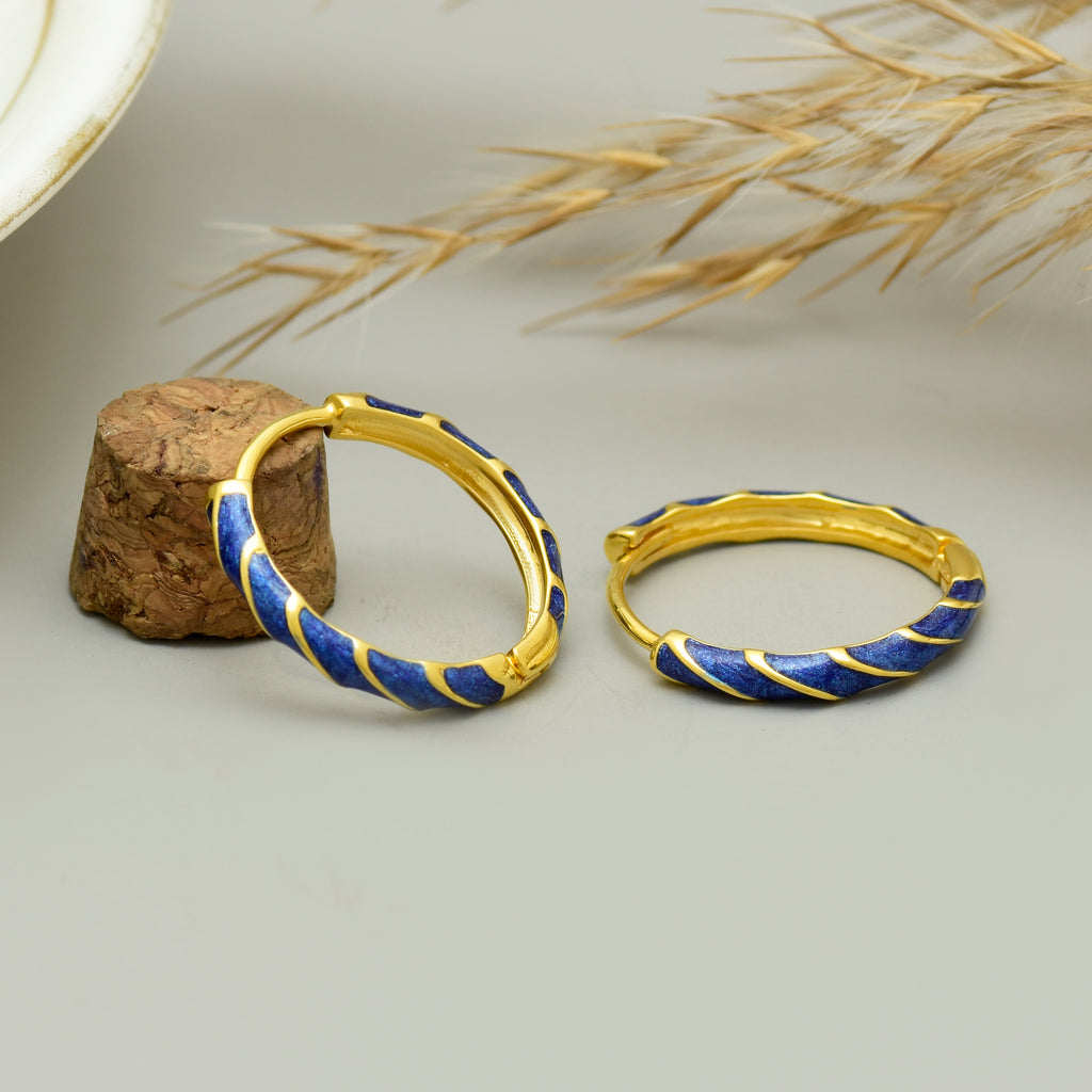 Blue Enamel Twisted Hoops Earrings| 925 Silver