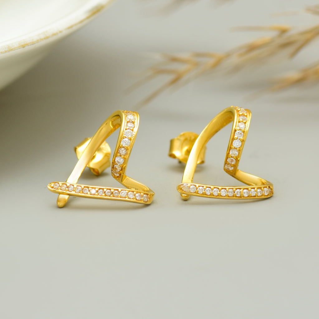 Gold Pave Open Heart Studs - 925 Silver (Gold Plated)